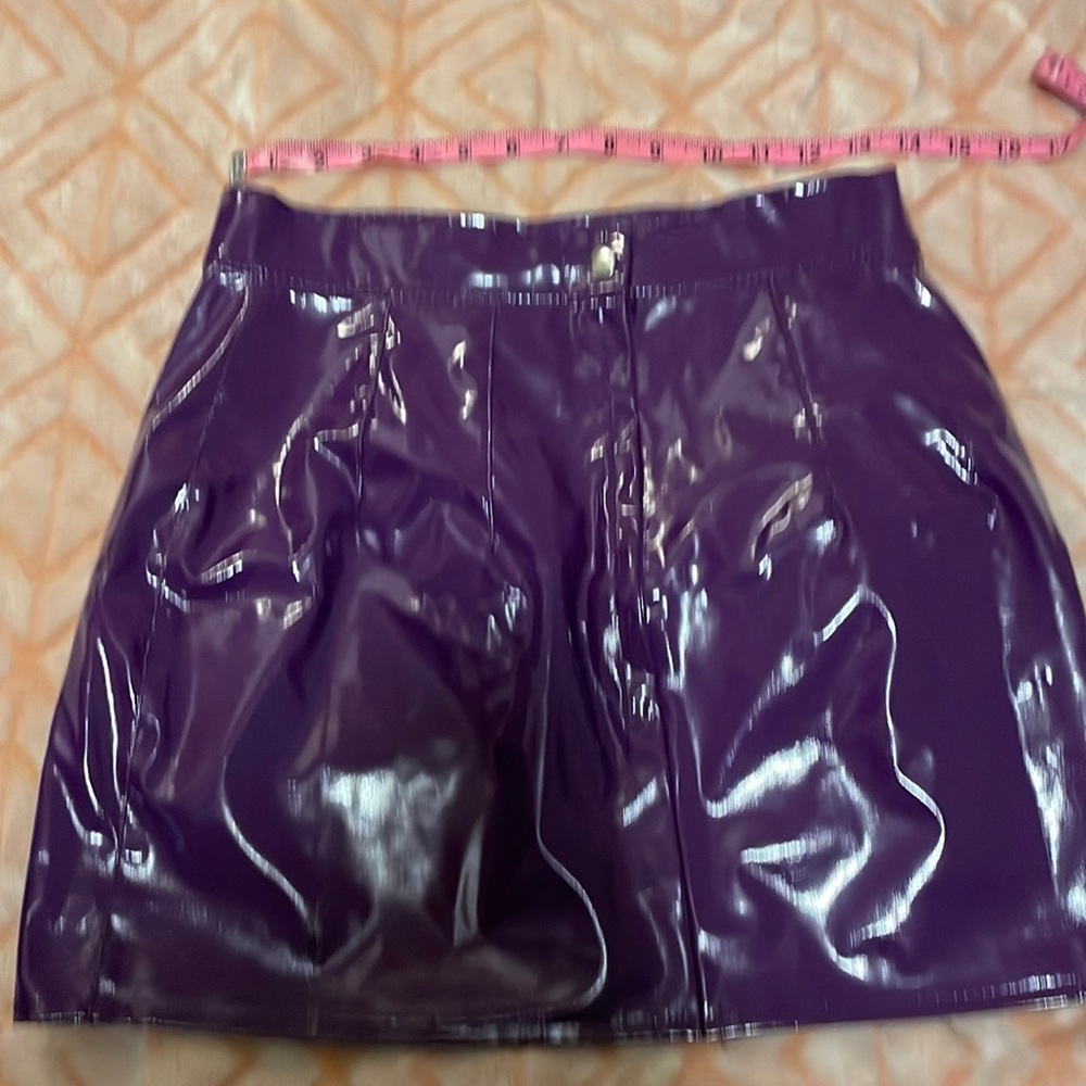 Purple honour mini skirt pvc material.